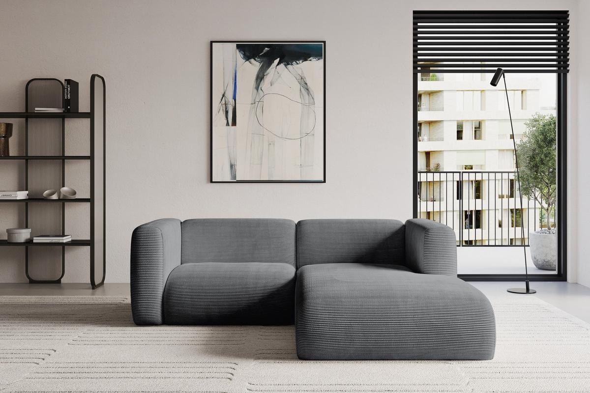 ECKSOFA Ottomane Rechts MIRA-L1 227x179x89 Dunkelgrau Cord - Dunkelgrau/Graphitfarben, Holzwerkstoff/Kunststoff (227/179cm) - ALTDECOR