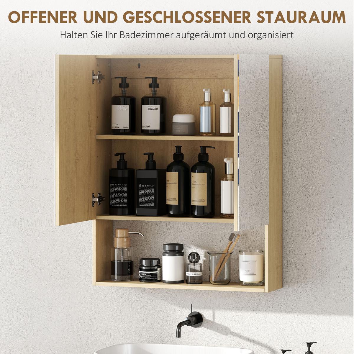 SPIEGELSCHRANK Spanplatte Glas Eiche - Eichefarben, Glas/Holzwerkstoff (60/75/16.6cm) - HOMCOM