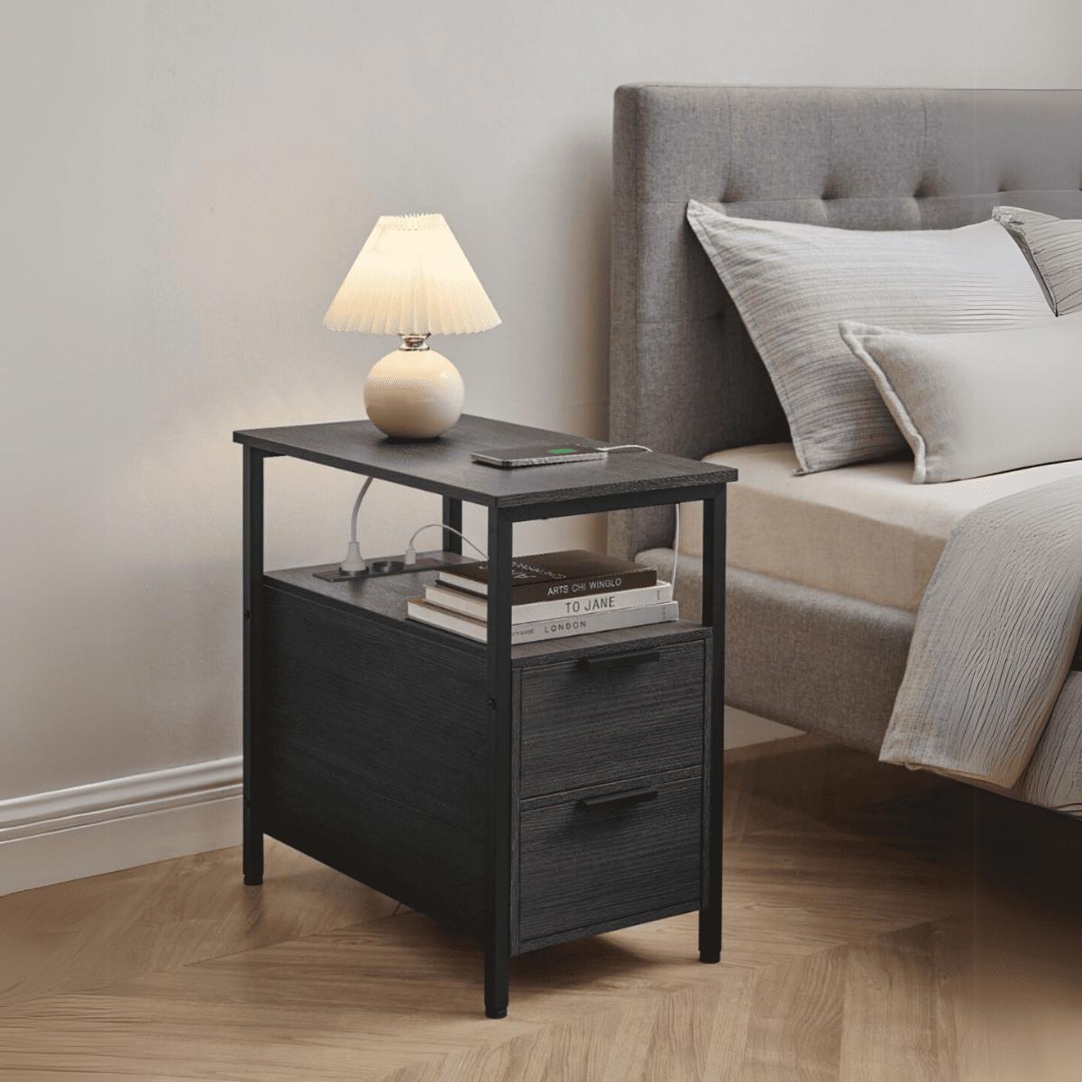 BEISTELLTISCH mit 2 Schubladen - H60 cm - Schwarz, Holzwerkstoff (43/60/60cm) - Calicosy