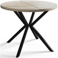RUNDER Esszimmertisch LOFT LITEN, ausziehbarer Tisch Durchmesser: 90 cm/170 cm, Wohnzimmertisch Farbe: Beige, mit Metallbeinen in Farbe Schwarz - Schwarz/Sonoma Eiche, Holzwerkstoff (90/90/76cm) - Alpi-Möbel