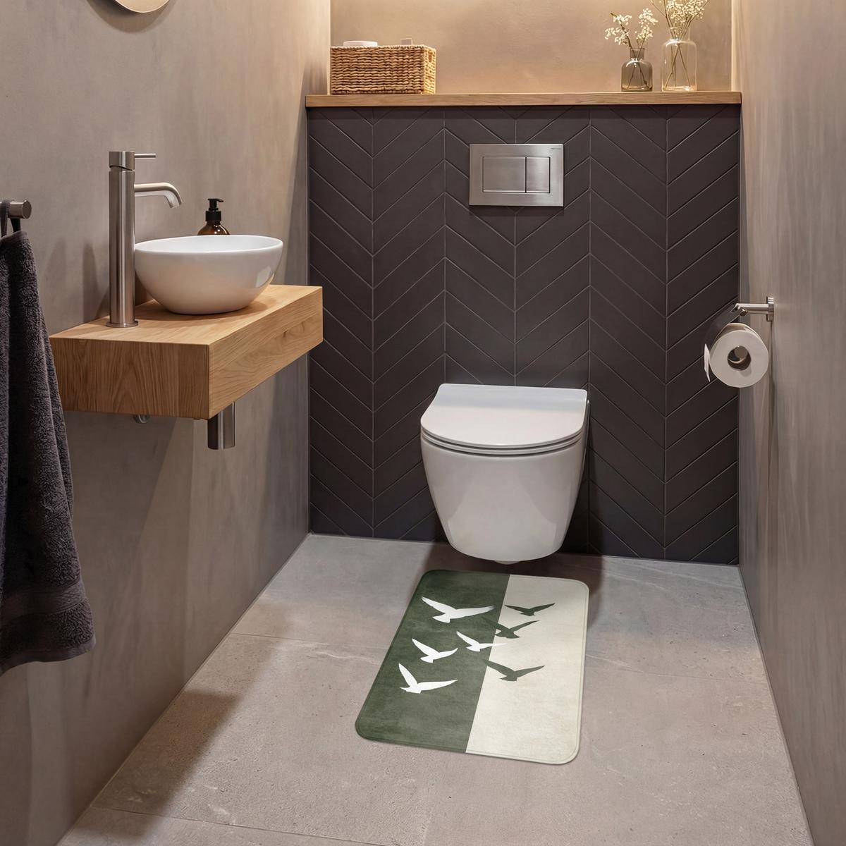 WC-VORLEGER Japandi - Vogel - Grün WC Teppich 40x60 cm - Olivgrün, Textil (40/1cm) - OnlyWow