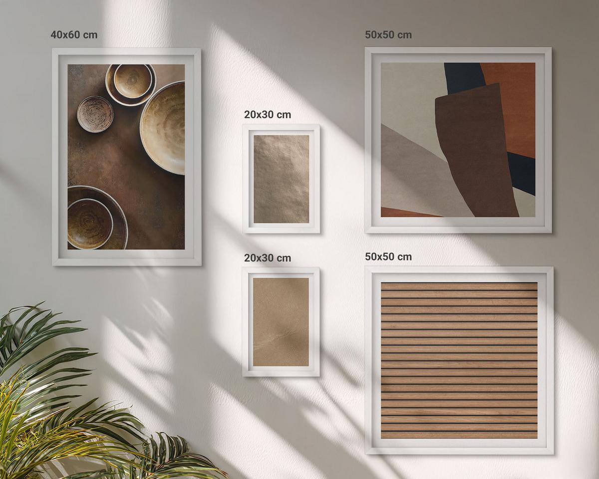 BILDER SET 5er Set - 50x50 cm & 20x30 cm & 40x60 cm Weißer Rahmen - Moderne Steinstrukturen - Weiß, Kunststoff (40/60cm) - TULUP
