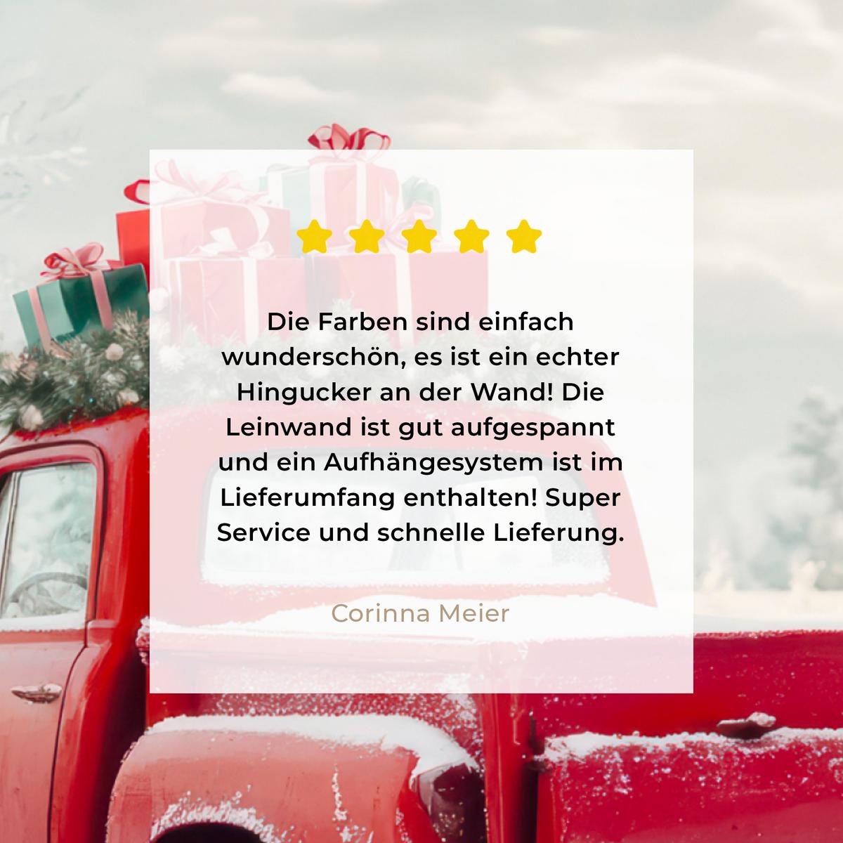LEINWANDBILD Auto - Rot - Geschenke - Winter - Schnee - Weihnachten Deko Groß 90x90 cm - Rot, Textil (90/90cm) - MuchoWow