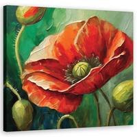 WANDBILD mohnblume natur gemalt - Rot, Textil (40/40cm) - Feeby