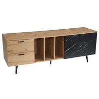 TV-LOWBOARD mit Eiche-Dekor, Tür und Schubladen, kompakte Aufteilung, Braun-Schwarz/Marmoroptik 150x40x55 cm - Anthrazit/Schwarz, Holzwerkstoff/Metall (150/55/40cm) - KADIMA DESIGN