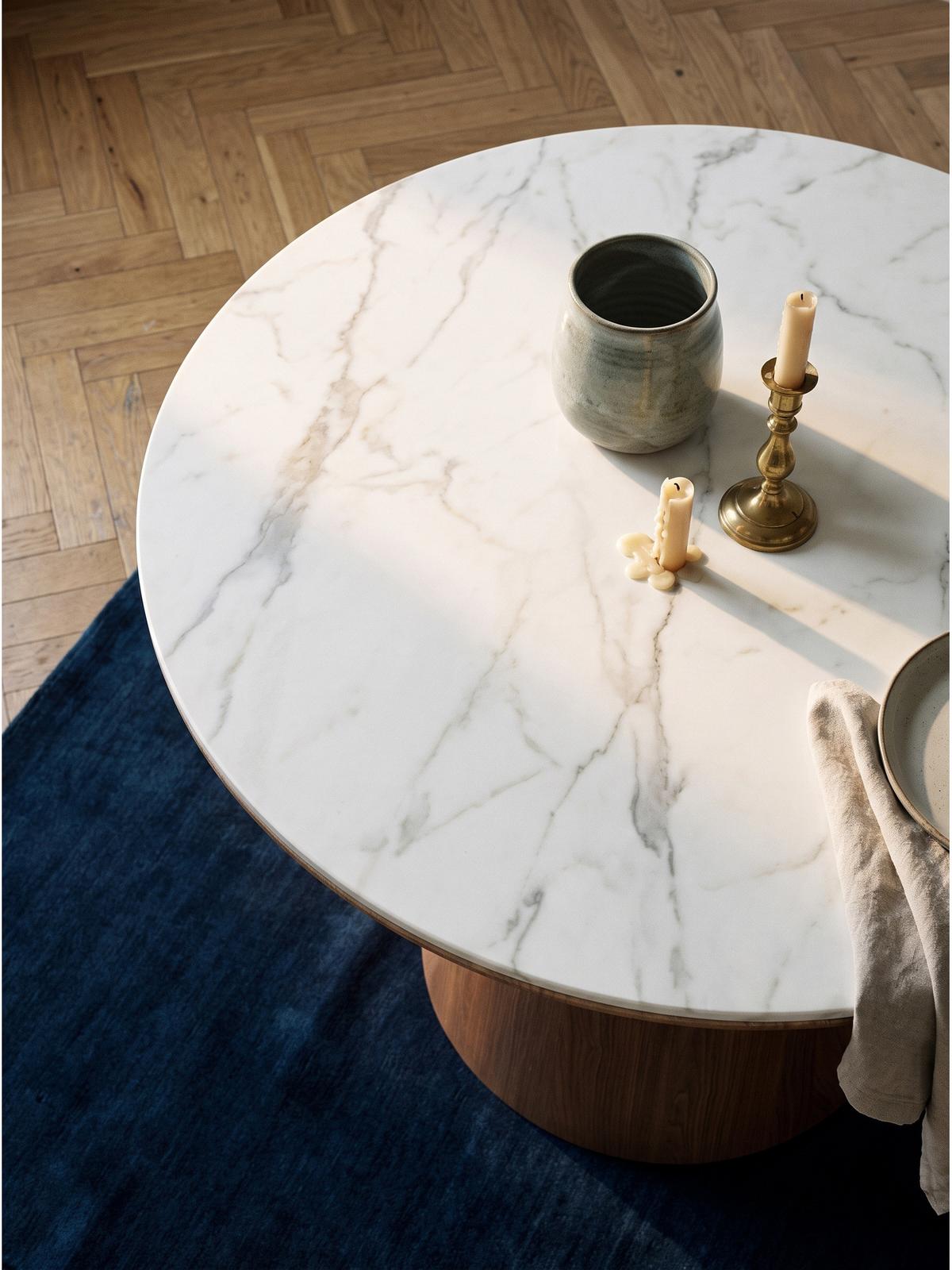 ESSTISCH LOVRAN, Sinterstein, Weiß-Braun, Ø 120 x 75 cm - Braun, Holzwerkstoff/Metall (120/120/75cm) - KADIMA DESIGN
