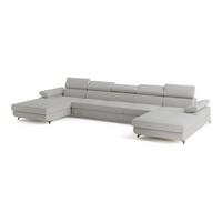 WOHNLANDSCHAFT VIVENTE Hellgrau Boucle-Stoff mit Schlaffunktion - Hellgrau, Holz (410/89/190cm) - MASSENO