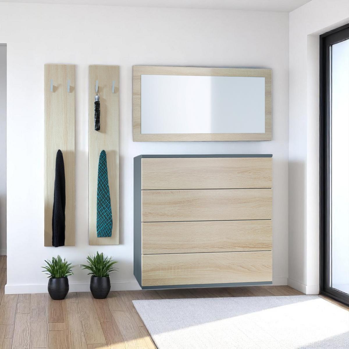 GARDEROBE Horizon Eiche sägerau - Eiche San Remo, Holzwerkstoff (142/146/35cm) - Vladon