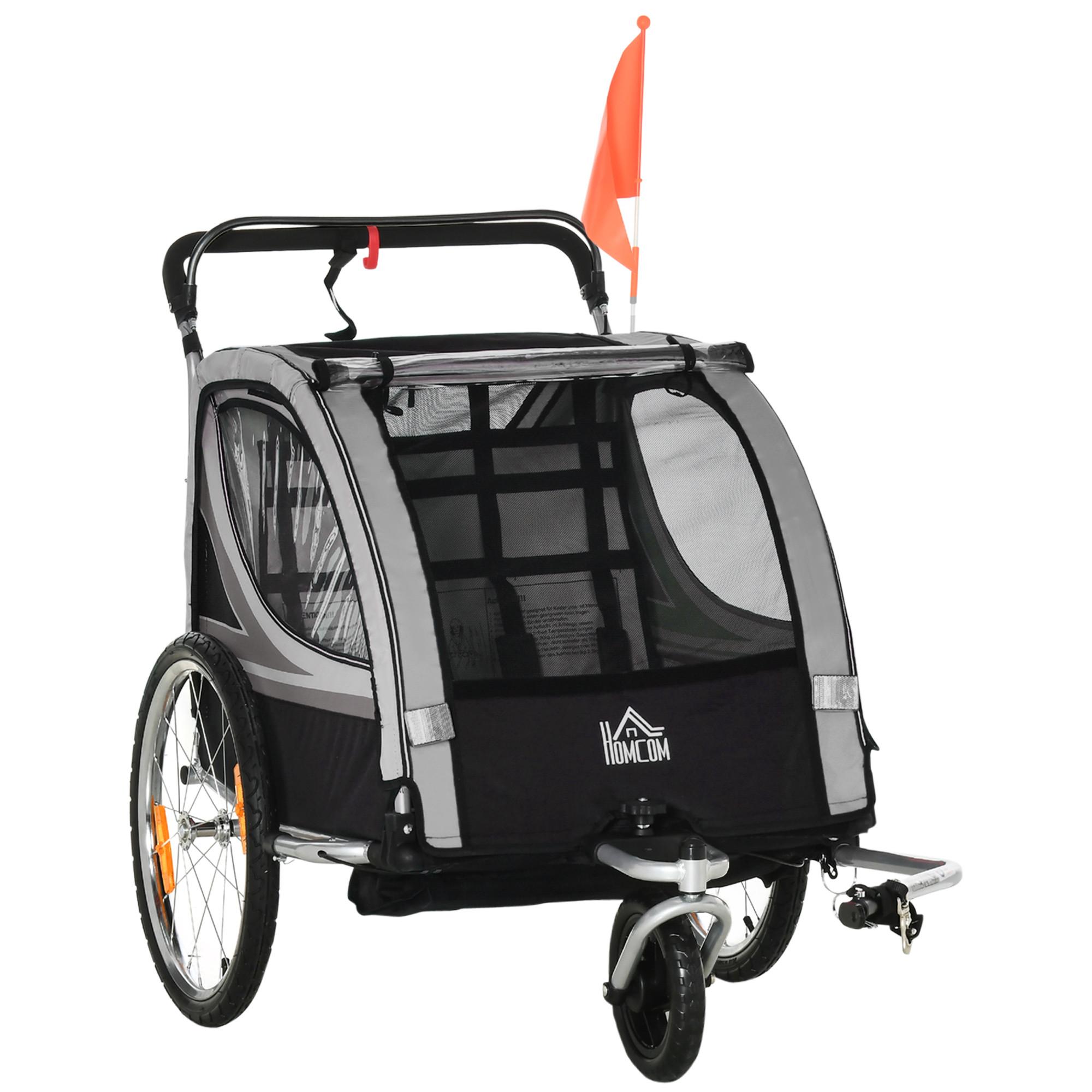 KINDERFAHRRADANHÄNGER, Stahl, Polyester, Grau+Schwarz - Grau, Kunststoff (75/101/142cm) - HOMCOM
