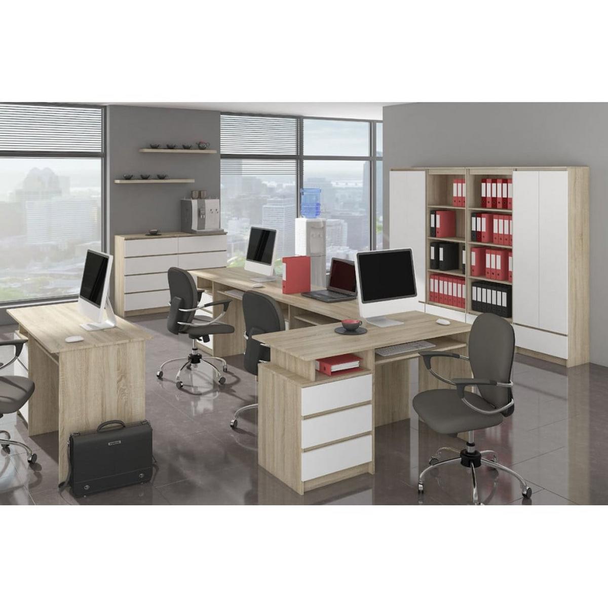 SCHREIBTISCH Eiche Sonoma, Weiß 77/155/85 - Weiß, Holzwerkstoff (124/85/77cm) - RAUMHIRSCH FURNITURE