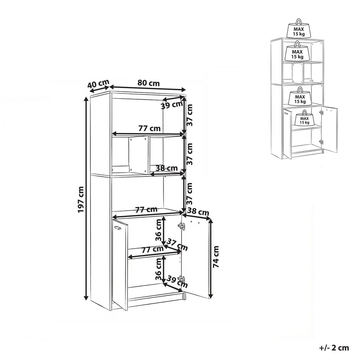 BÜCHERREGAL mit 2 Türen Braun/Schwarz Zehna - Braun, Holzwerkstoff (80/197/40cm) - Beliani