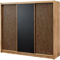 SCHWEBETÜRENSCHRANK Leroy mit 2 Türen und Lamellen, 250 cm, Schwarz+eiche Wotan - Eiche Wotan/Schwarz, Holzwerkstoff (250/215/60.5cm) - Beautysofa