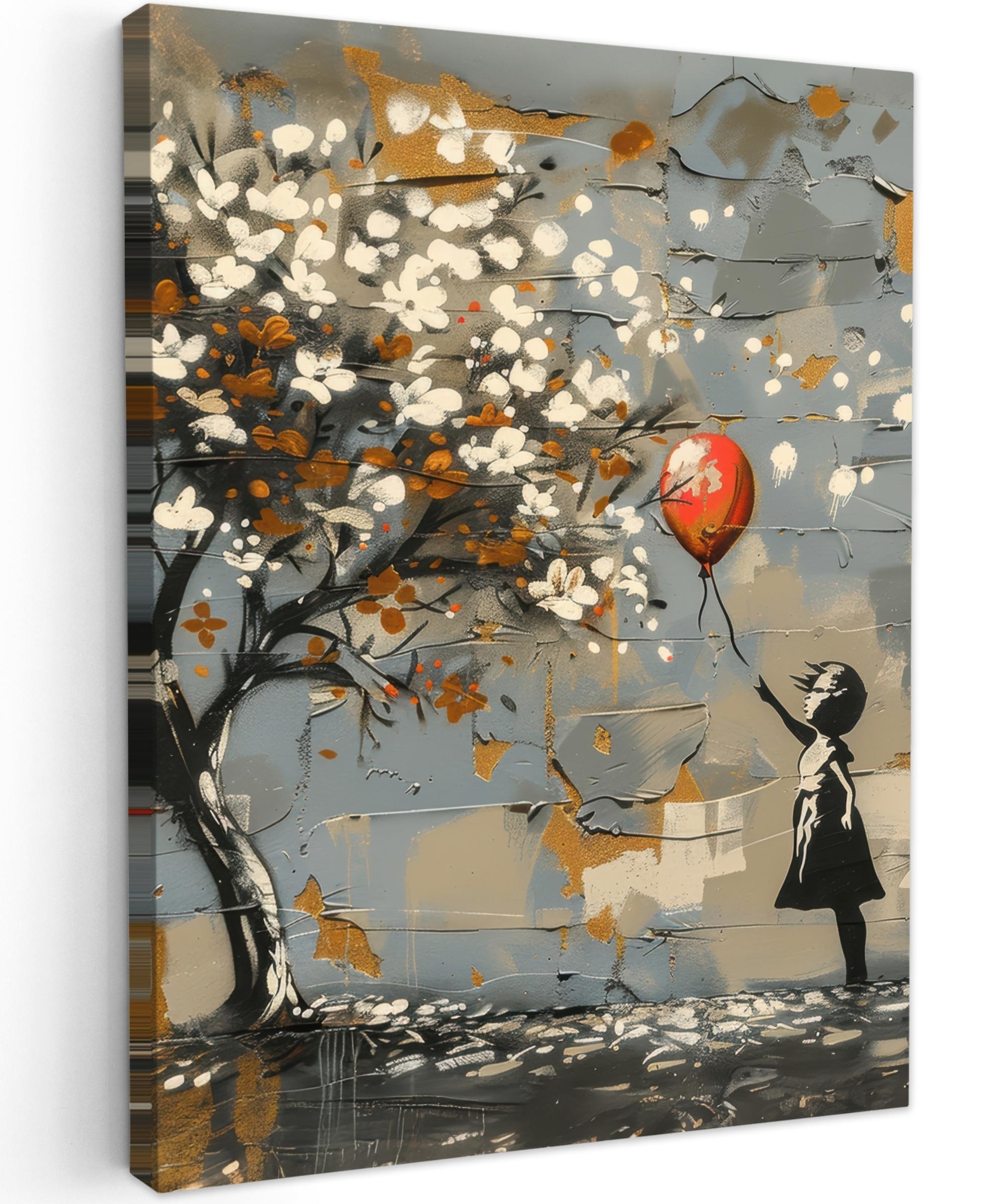LEINWANDBILD Baum - Graffiti - Banksy-Stil - Ballon-Mädchen Room Decor 30x40 cm - Blaugrau, Textil (30/40cm) - MuchoWow