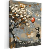LEINWANDBILD Baum - Graffiti - Banksy-Stil - Ballon-Mädchen Room Decor 30x40 cm - Blaugrau, Textil (30/40cm) - MuchoWow