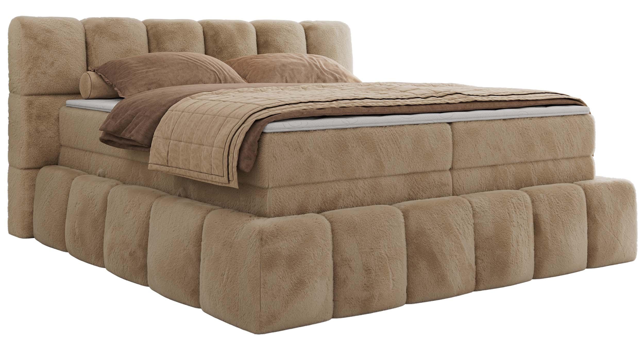 BOXSPRINGBETT NIRA KING 160/200 Beige Plüsch - H3 - Beige, Holz/Textil (160/200cm) - MKS