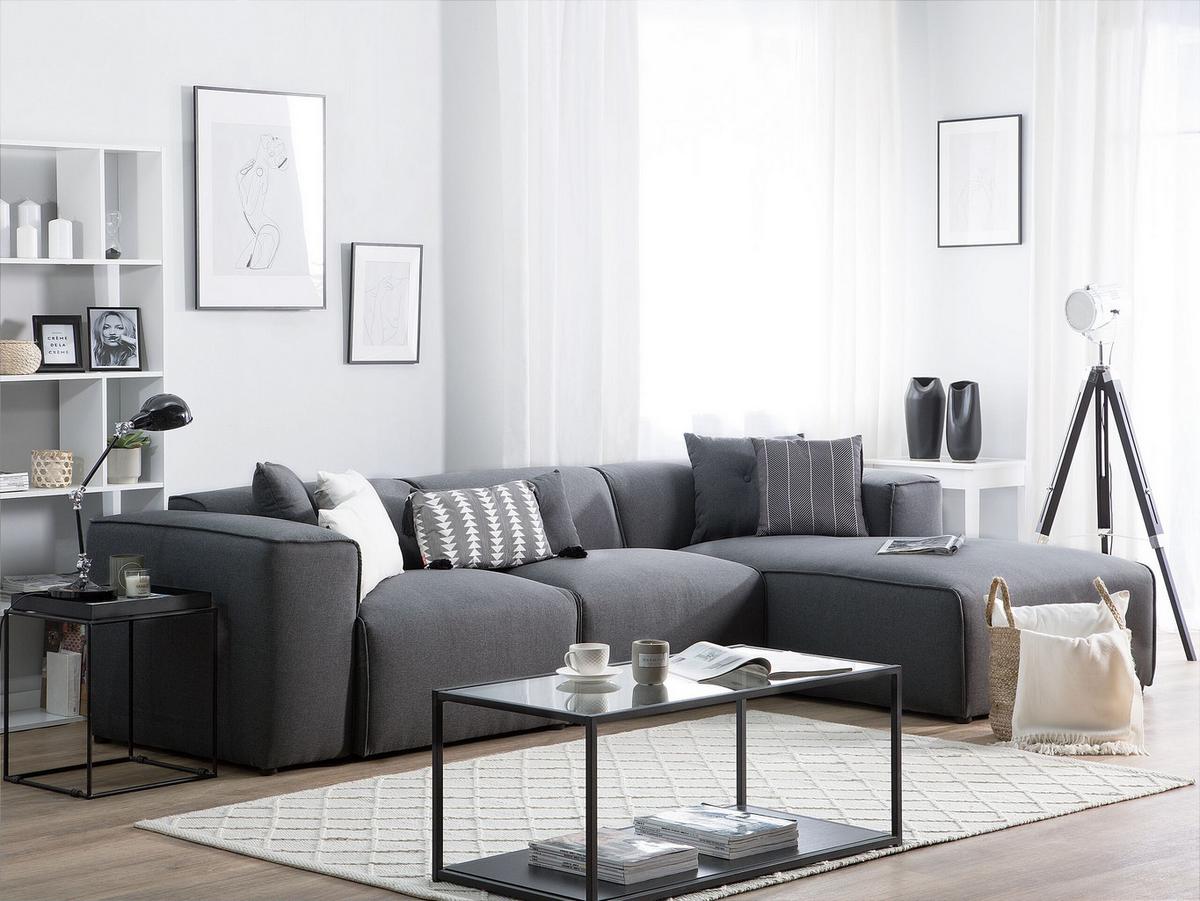 ECKSOFA Polsterbezug Dunkelgrau rechtsseitig Dolva - Dunkelgrau, Textil (294/170cm) - Beliani