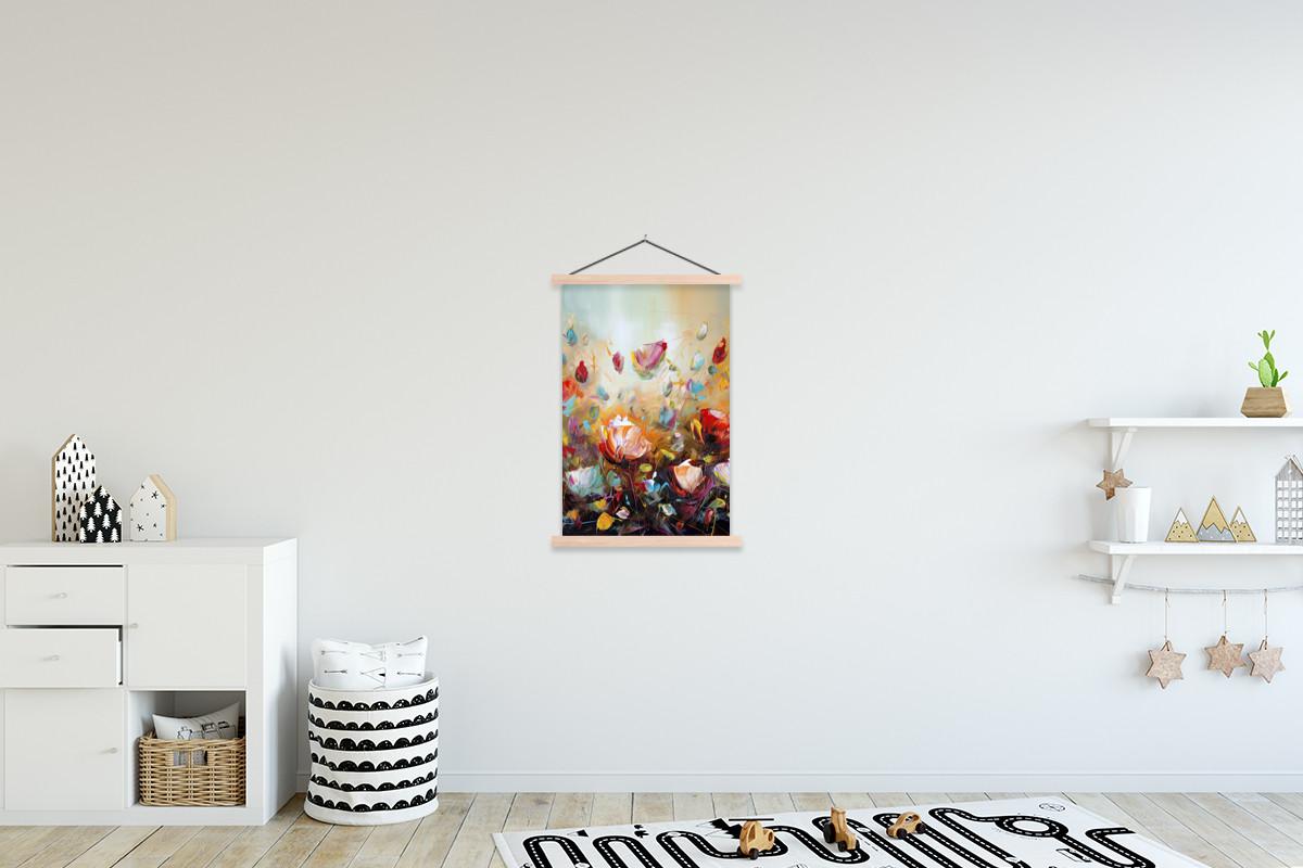 POSTER MIT MAGNETLEISTEN Blumen - Kunst - Natur - Ölgemälde Wandbild Schlafzimmer 60x90 cm - Multicolor, Textil (60/90/0.15cm) - MuchoWow