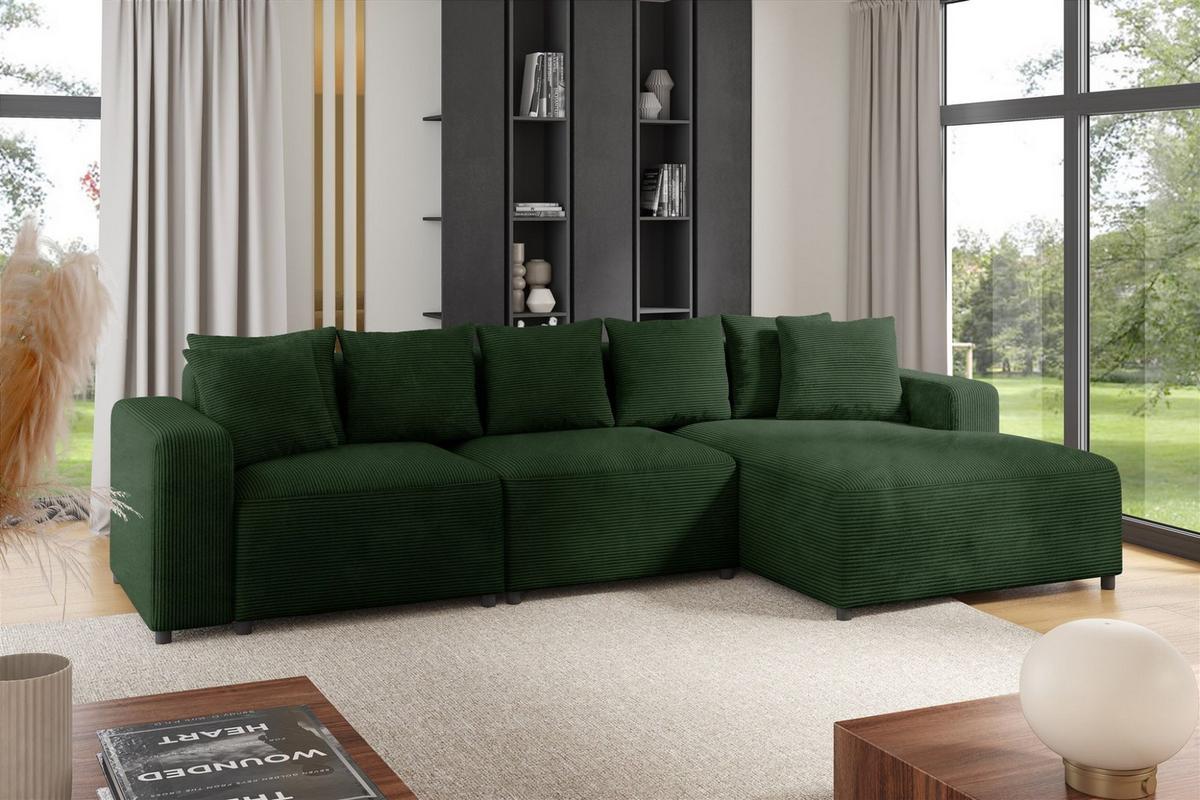 ECKSOFA Megan In Poso - Dunkelgrün, Holzwerkstoff/Textil (331/165cm) - Fun Möbel