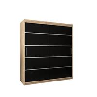 SCHWEBETÜRENSCHRANK 200/180/62 2-türig - Silberfarben/Schwarz, Holz/Kunststoff (180/200/62cm) - MÖBEL KRYSPOL