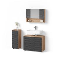 BADMÖBEL-SET Ronco Anthrazit mit Wabenstruktur 3 Teile, mit Schubladenschrank und Midischrank - Anthrazit, Holzwerkstoff (80/58/41cm) - Livinity®