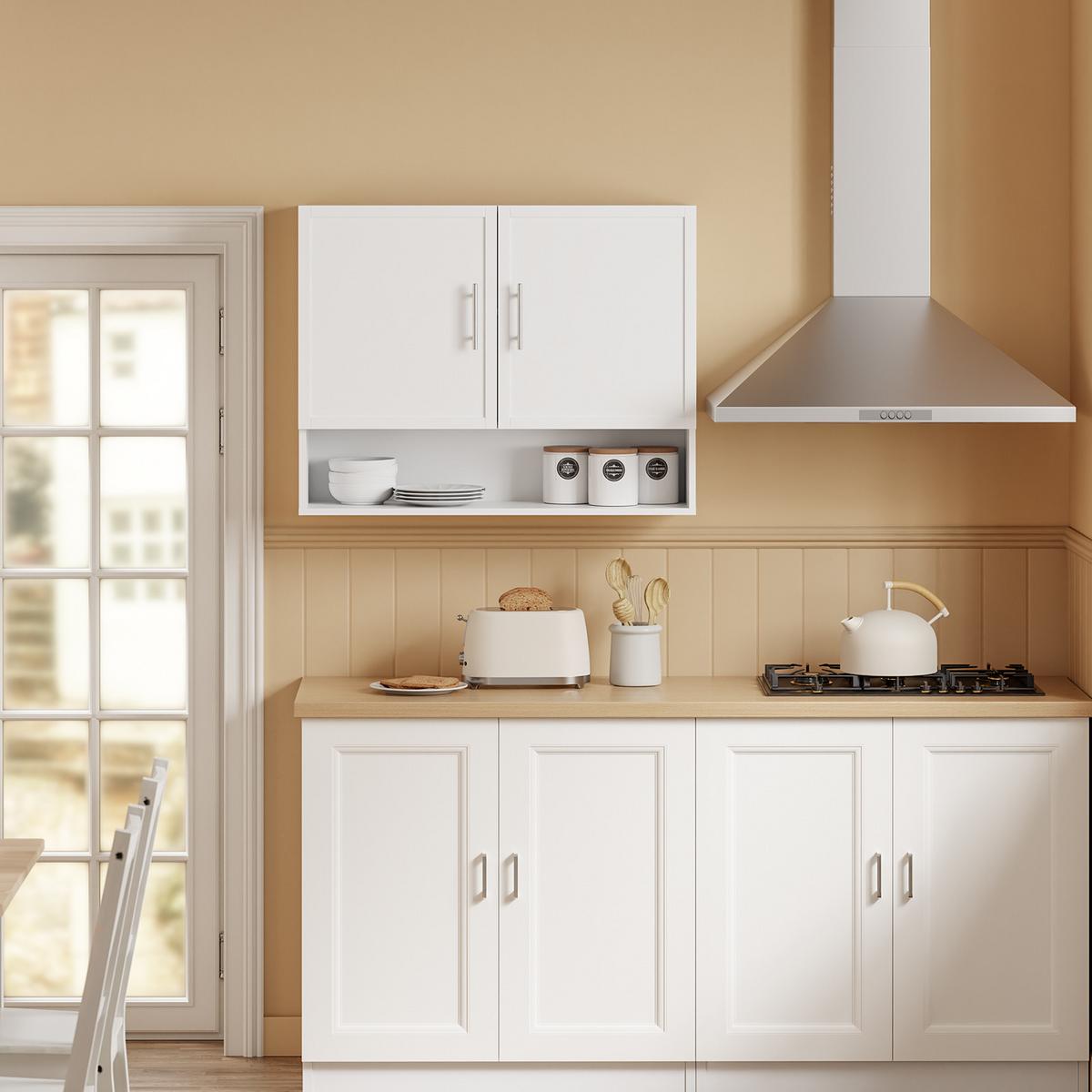 WANDSCHRANK mit offenen Fach und Doppeltüren BZR233-W - Weiß, Holzwerkstoff (90/28.5/70cm) - SoBuy