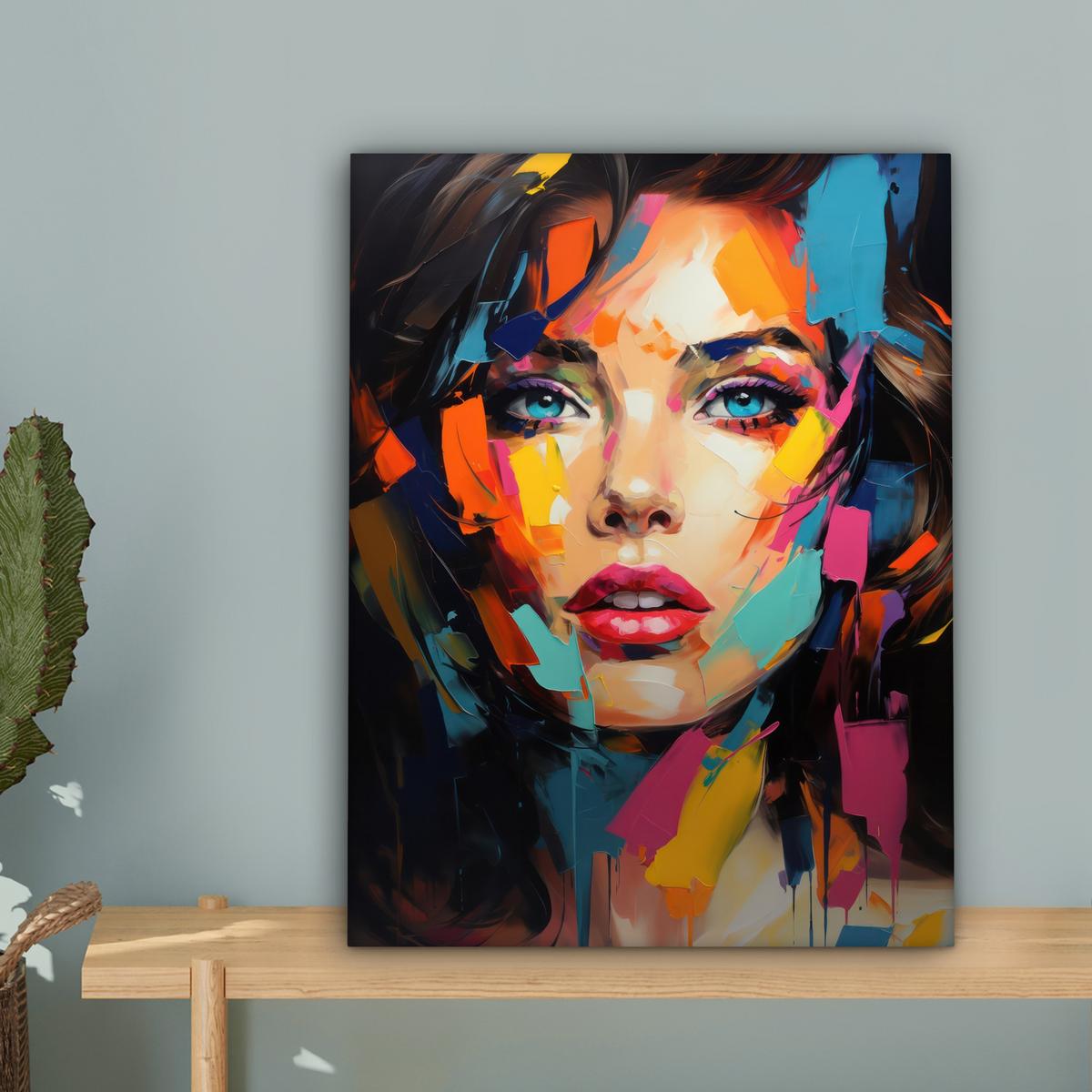 LEINWANDBILD Frau - Porträt - Farbenfroh - Kunst Room Decor 30x40 cm - Multicolor, Textil (30/40cm) - MuchoWow