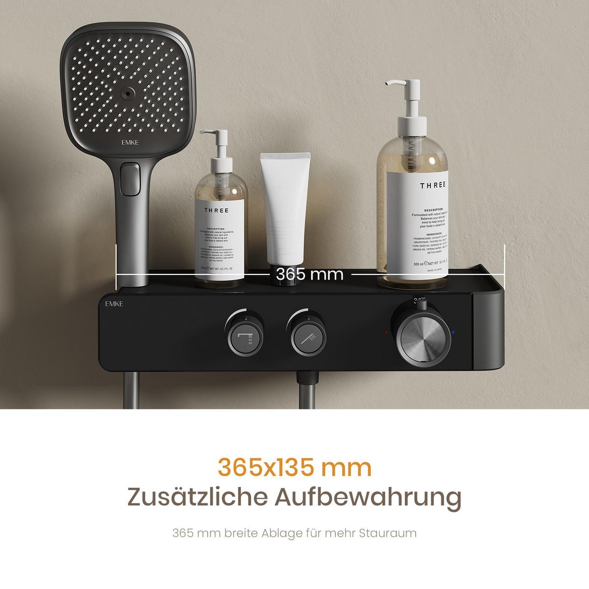 ÜBERKOPFBRAUSESET mit einstellbarer Wasserdurchfluss Anthrazit Matt 115/35,5/15 cm - Anthrazit, Metall (35.5/115/15cm) - EMKE