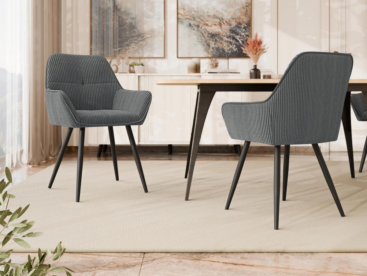 STUHL 2er-Set Archon (2 Stück) - Schwarz/Grau, Textil/Metall (64/86/61cm) - MIRJAN24