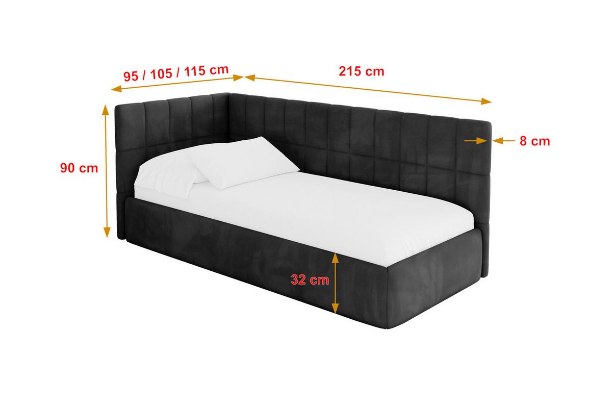 EINZELLBETT Jugendbett mit Bettkasten, Rechts - TULY 80x200 Schwarz - Anthrazit, Holzwerkstoff/Textil (80/200cm) - ALTDECOR