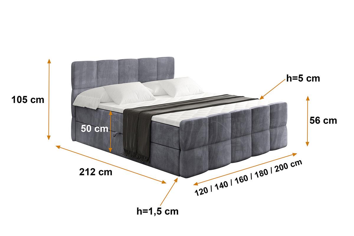 BOXBETT mit Matratze H4 und Lattenrost - LIRO-Z - 120x200 - Dunkelgrau Casablanca - Dunkelgrau, Holzwerkstoff (120/200cm) - ALTDECOR
