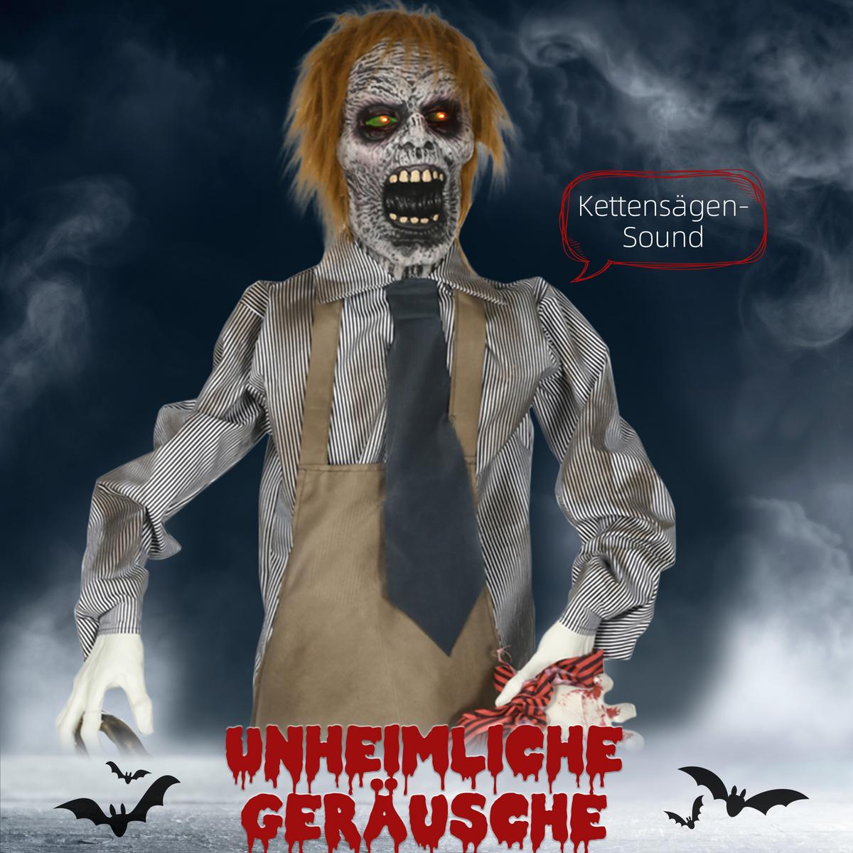 HALLOWEEN Dekoration 170cm Kettensägenmörder mit beweglichem Körper, Arm - Multicolor, Kunststoff (18/170/130cm) - HOMCOM