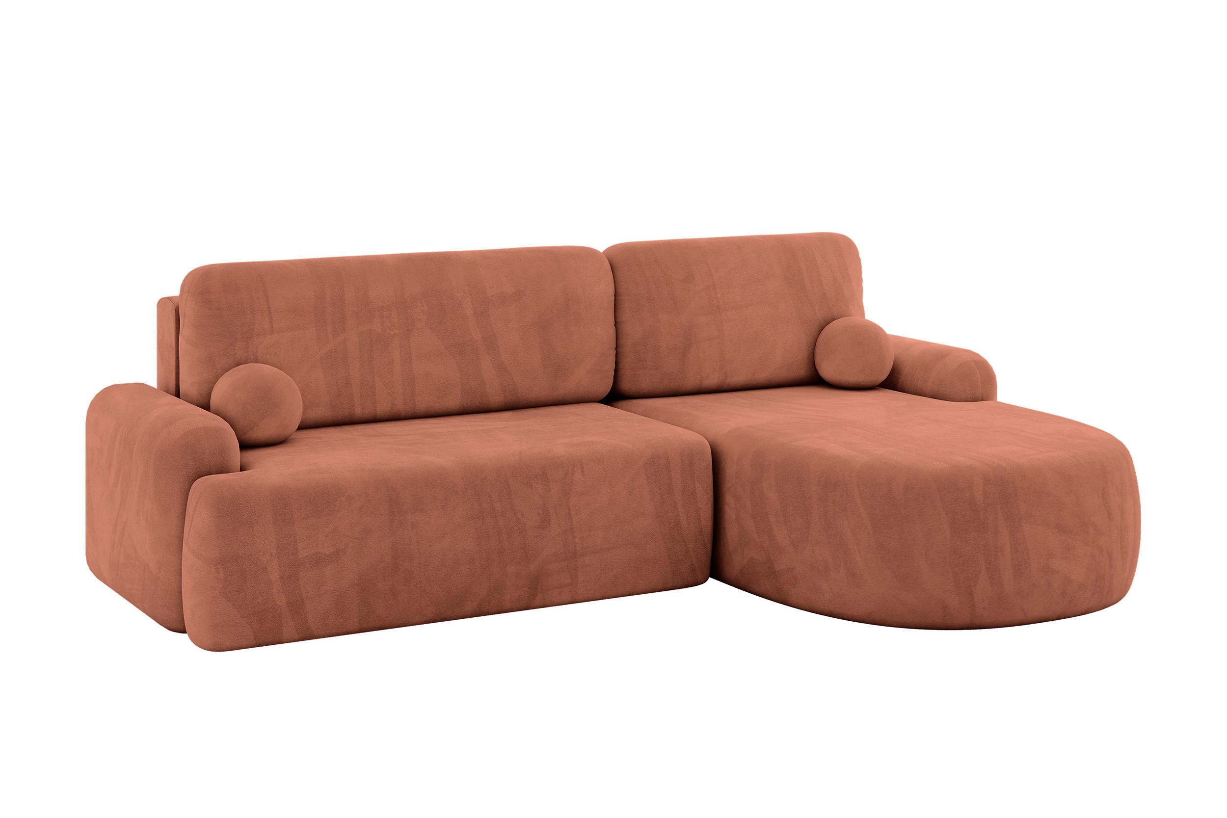 ECKSOFA mit Schlaffunktion und Bettkasten LIRA-L - 264x172x89 Apricot - Orange, Holzwerkstoff/Textil (172/264cm) - ALTDECOR