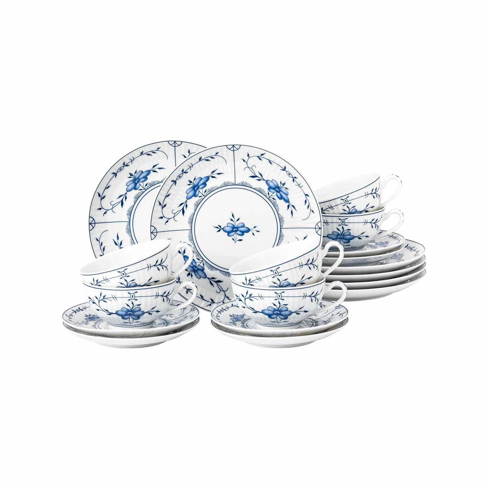 TEESERVICE Amina Strohblume weiß-blau 18-tlg. - Blau/Weiß, Keramik (2/2/2cm) - Seltmann Weiden