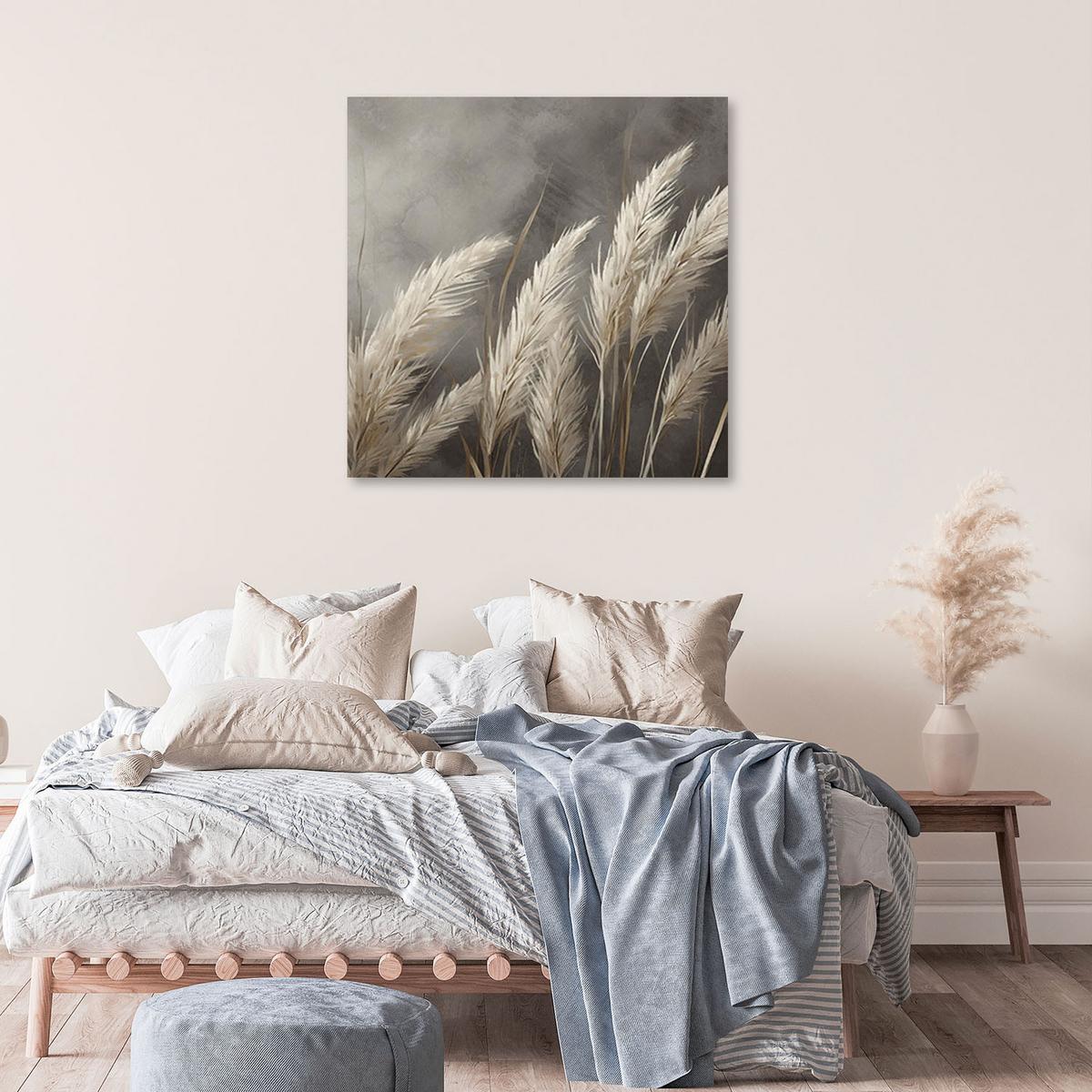 WANDBILD gras natur botanik beige - Grau, Textil (40/40cm) - Feeby