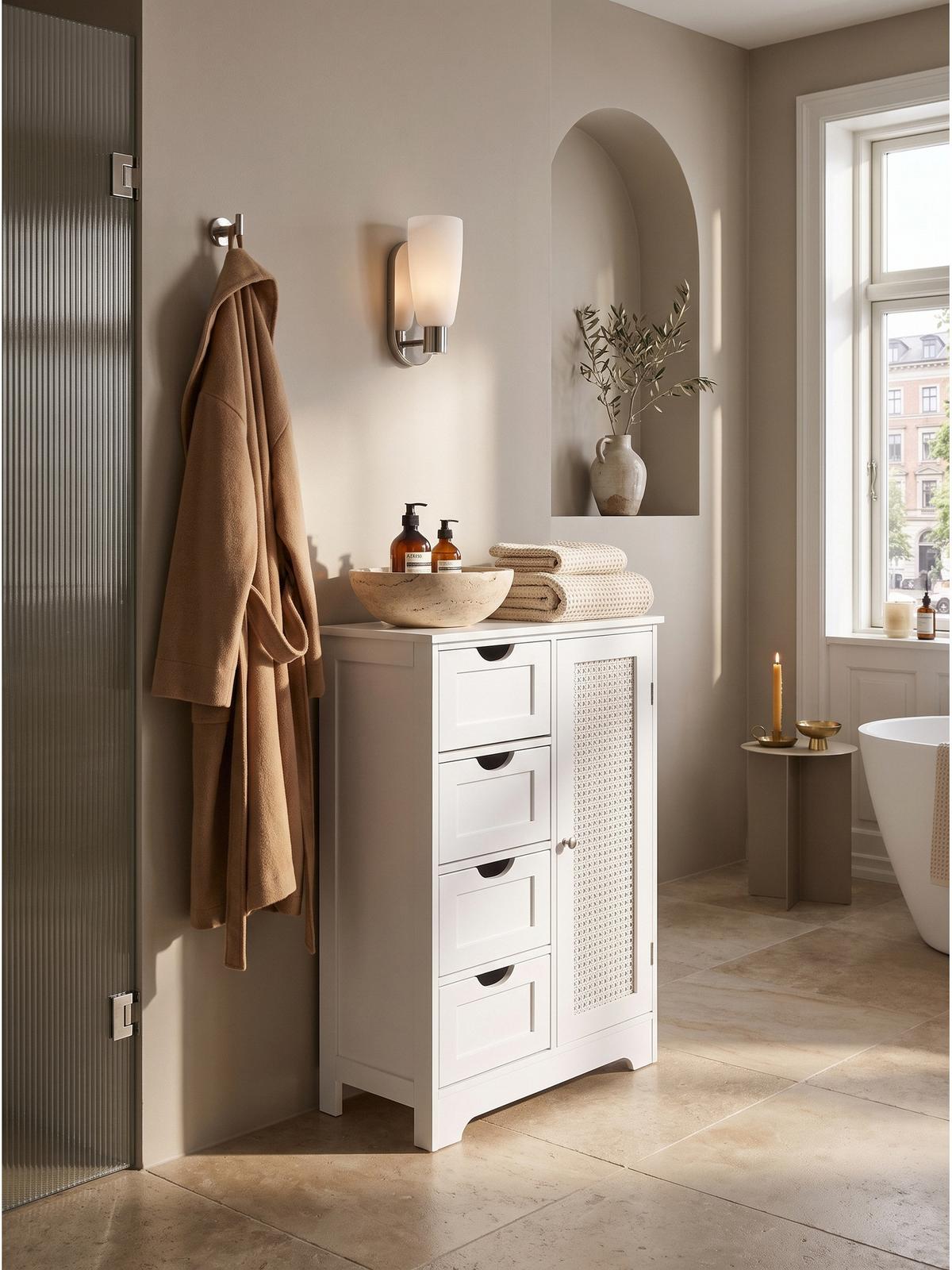 BADSCHRANK ADOUR, MDF, mit Stauraum, Weiß, 55 x 30 x 80 cm - Weiß, Holzwerkstoff/Metall (55/80/30cm) - KADIMA DESIGN