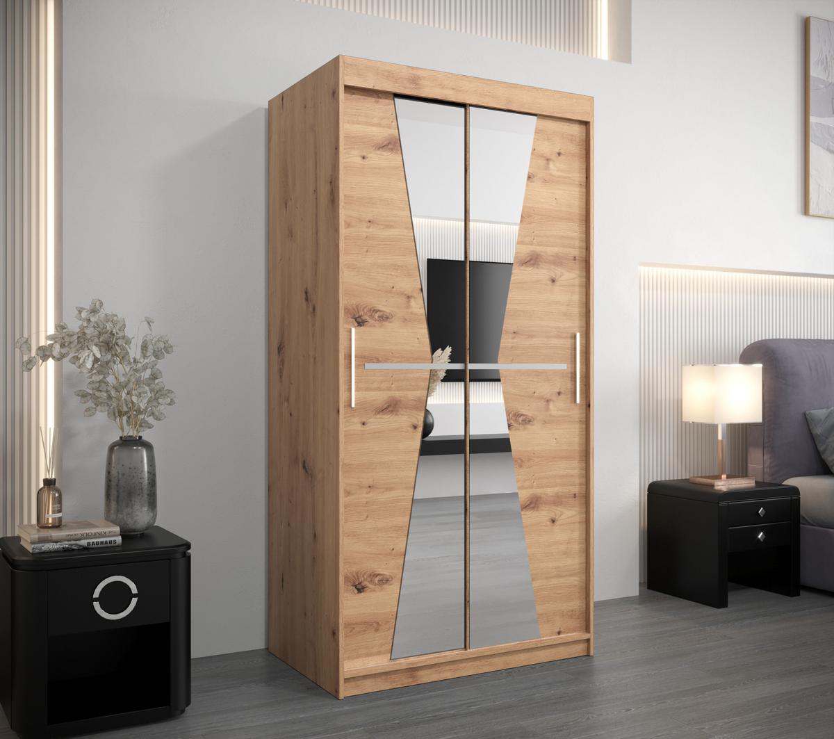 SCHWEBETÜRENSCHRANK 200/100/62 2-türig - Silberfarben/Eiche Artisan, Holz/Kunststoff (100/200/62cm) - MÖBEL KRYSPOL
