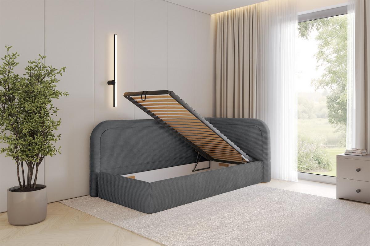 EINZELLBETT Jugendbett mit Bettkasten und Matratze H3/H4, Links - JOVY 100x200 Dunkelgrau - Graphitfarben, Holzwerkstoff/Textil (100/200cm) - ALTDECOR