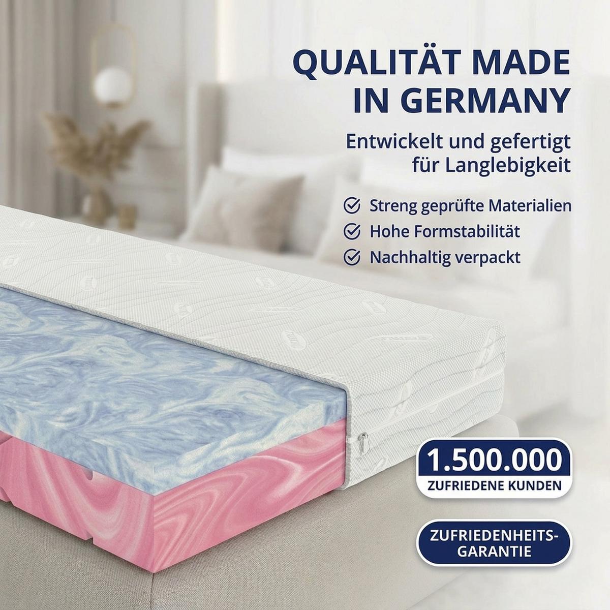 HYBRIDMATRATZE 120x200 cm – 22 cm Höhe – Gelauflage – Kaltschaumkern – H2 H3 – 7 Zonen ergonomisch - Weiß, Textil (120/200cm) - Mister Sandman