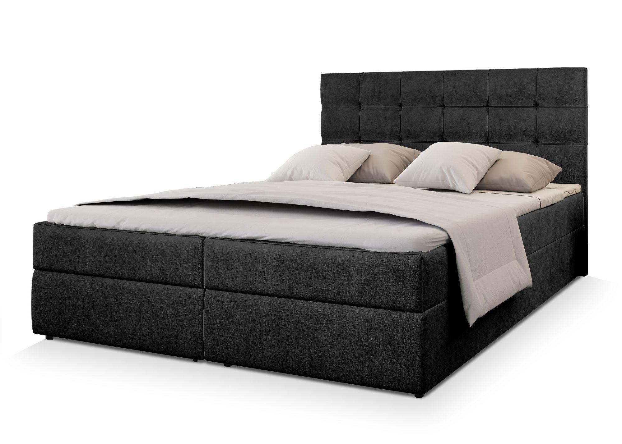 BOXBETT GLOS M 160x200 cm mit Matratze und Topper, H2+H3 - Schwarz - Schwarz, Holz (160/200cm) - MASSENO
