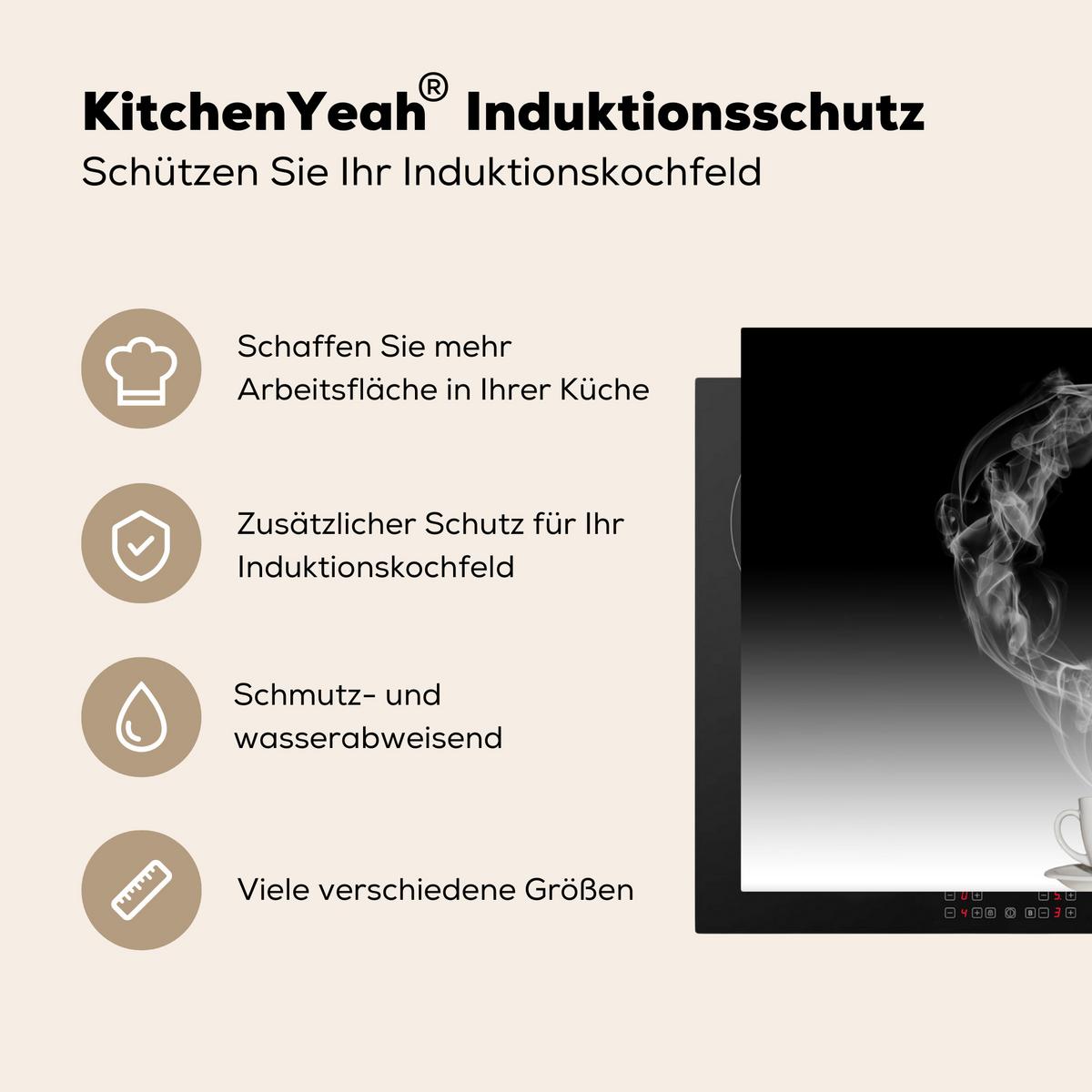 HERDABDECKPLATTE Kaffee - Herz - Schwarz und weiß - Tassen Ceranfeldabdeckung 85x52 cm - Weiß, Kunststoff (85/52/0.2cm) - MuchoWow