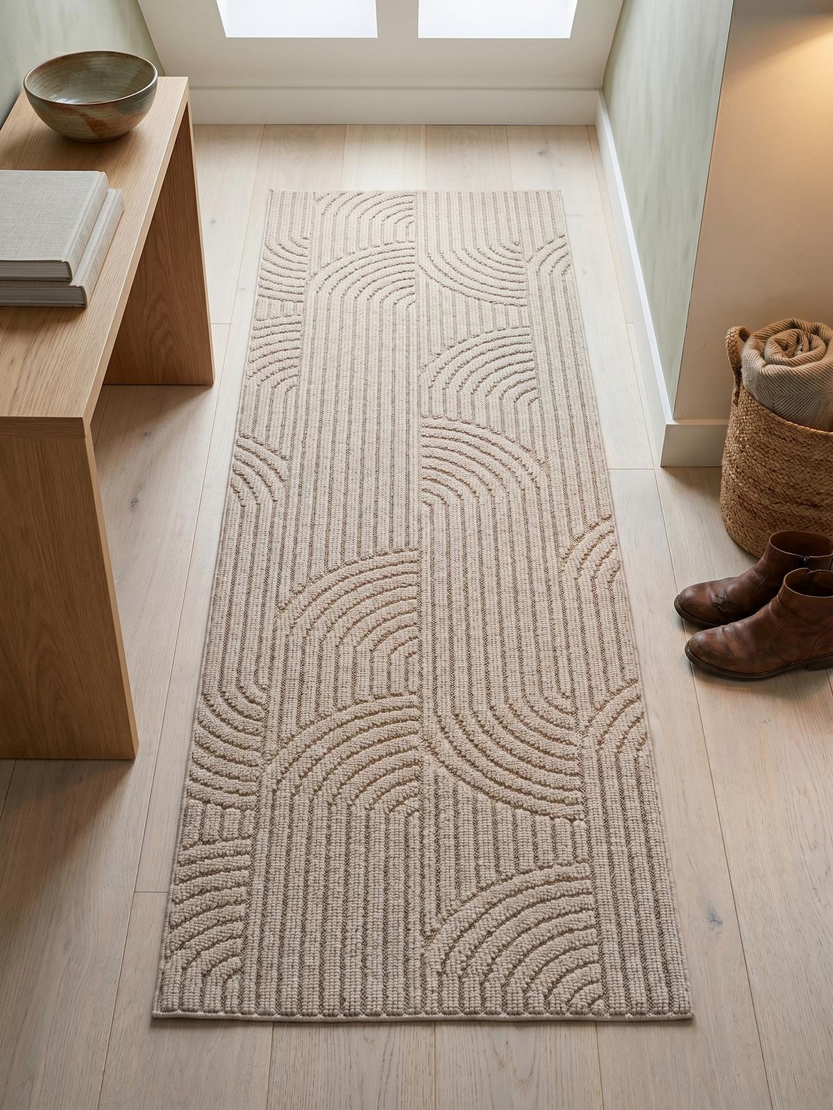 TEPPICH Flachgewebe LANGAU in Beige, mit geometrischen Bögen, 80 x 250 cm - Beige, Textil (250/80cm) - KADIMA DESIGN