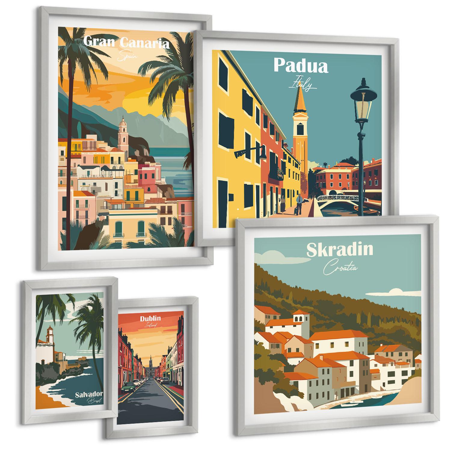 BILDER SET 5er Set - 50x50 cm & 20x30 cm & 40x60 cm Silberner Rahmen - Retro-Stadtansichten Sedona Sintra - Silberfarben, Kunststoff (40/60cm) - TULUP