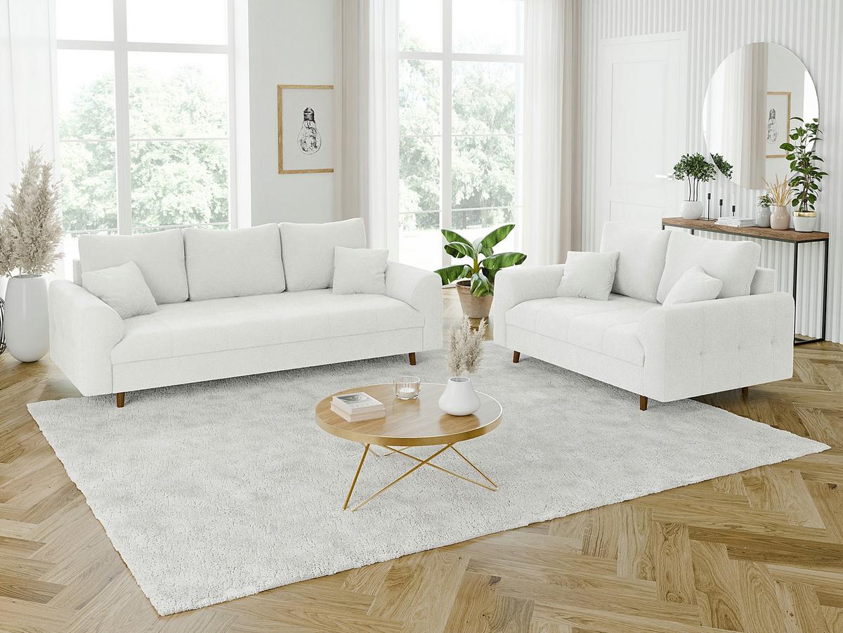 3-SITZER-SOFA Henrik Weiß Boucle - Weiß/Braun, Holz/Textil (210/81/93cm) - S-Style Möbel