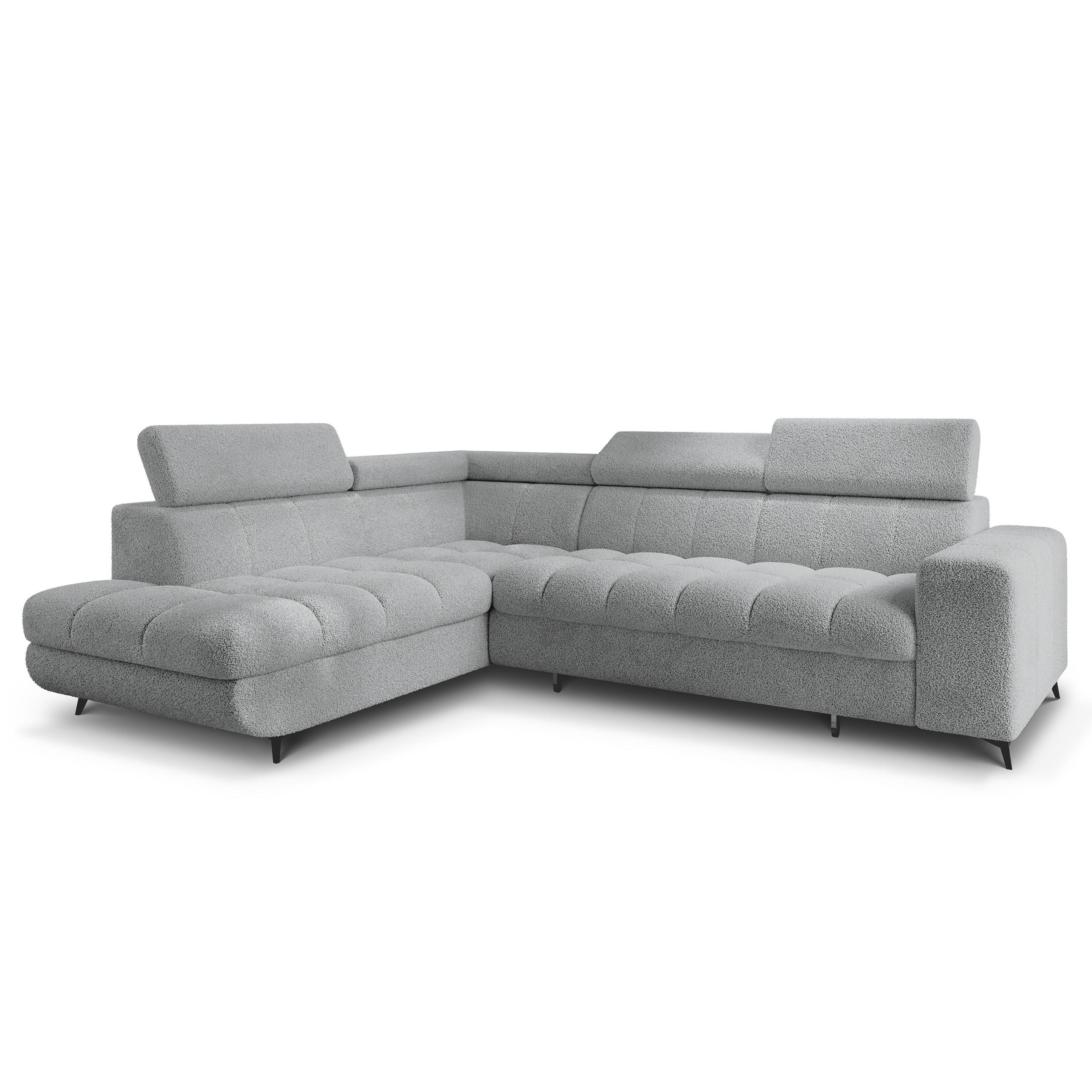 ECKSOFA MORIVA Q L-S Hellgrau Boucle-Stoff mit Schlaffunktion - Hellgrau, Holzwerkstoff/Textil (253/190cm) - MASSENO