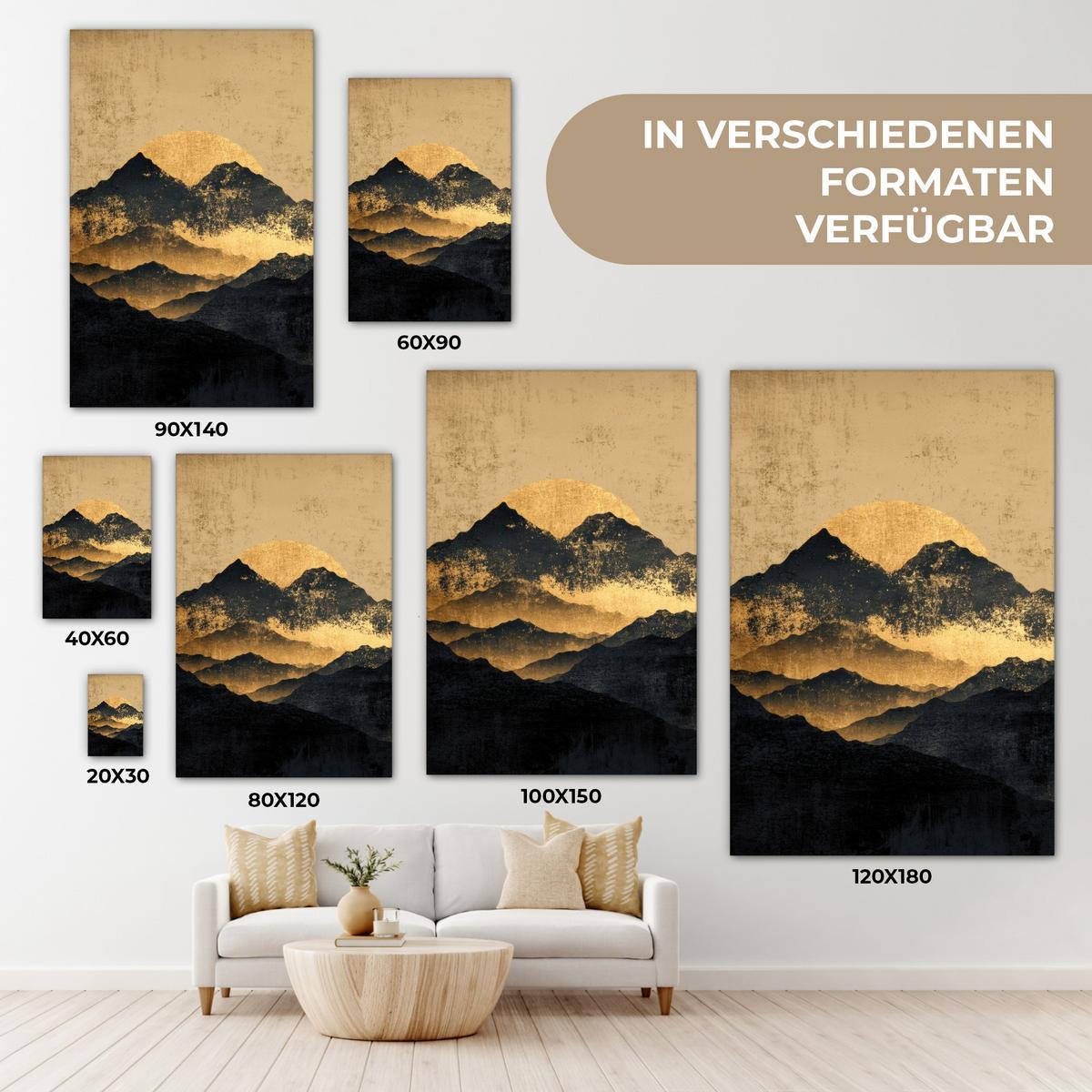 LEINWANDBILD Goldene Berge bei Mondschein Deko Groß 90x140 cm - Goldfarben, Textil (90/140cm) - MuchoWow