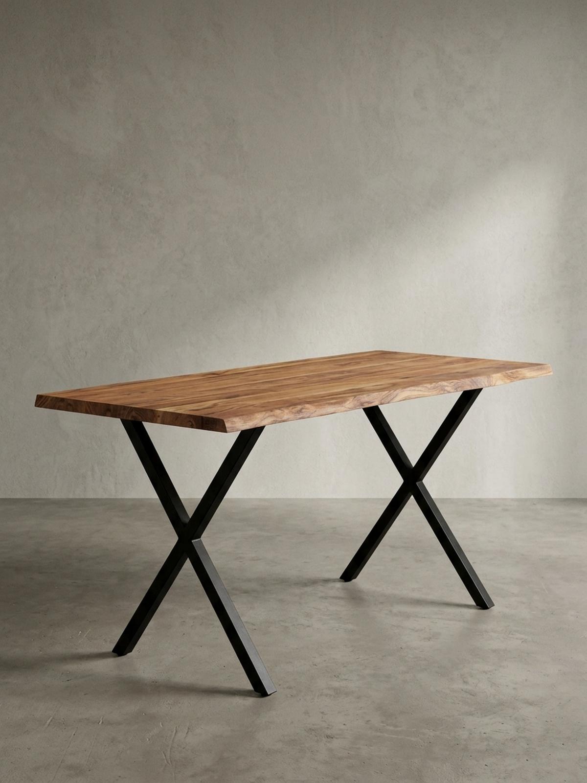 SCHREIBTISCH Massivholz X-Gestell Baumkante Handgefertigt KRETA, Goldbraun-Schwarz 120x60x76 cm - Schwarz/Braun, Holz/Metall (60/120/76cm) - KADIMA DESIGN