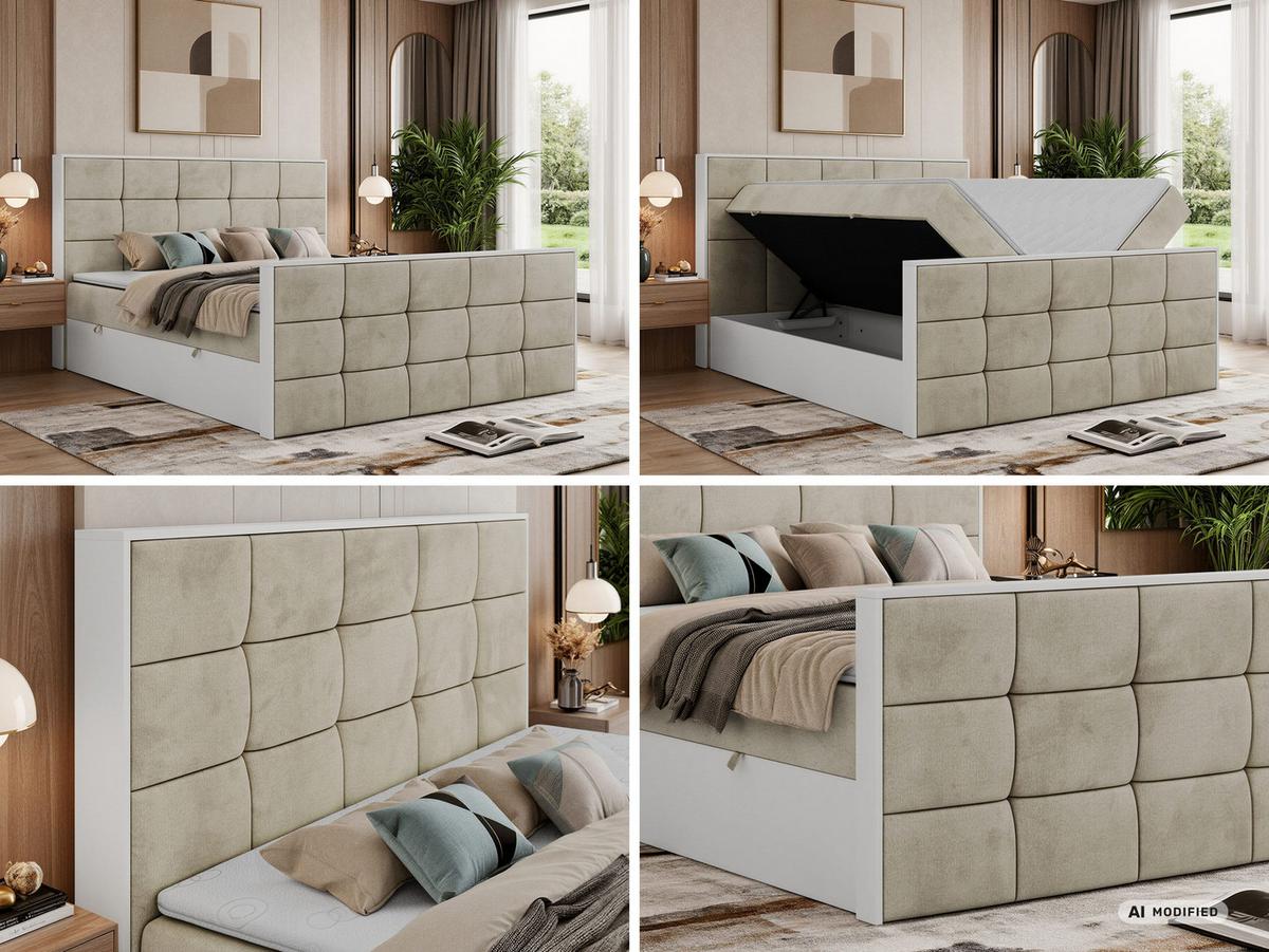 BOXBETT ALVIT DUO 180/200 - Beige Velvet - Topper Visco - H3 - Beige/Schwarz, Kunststoff/Textil (180/200cm) - MKS