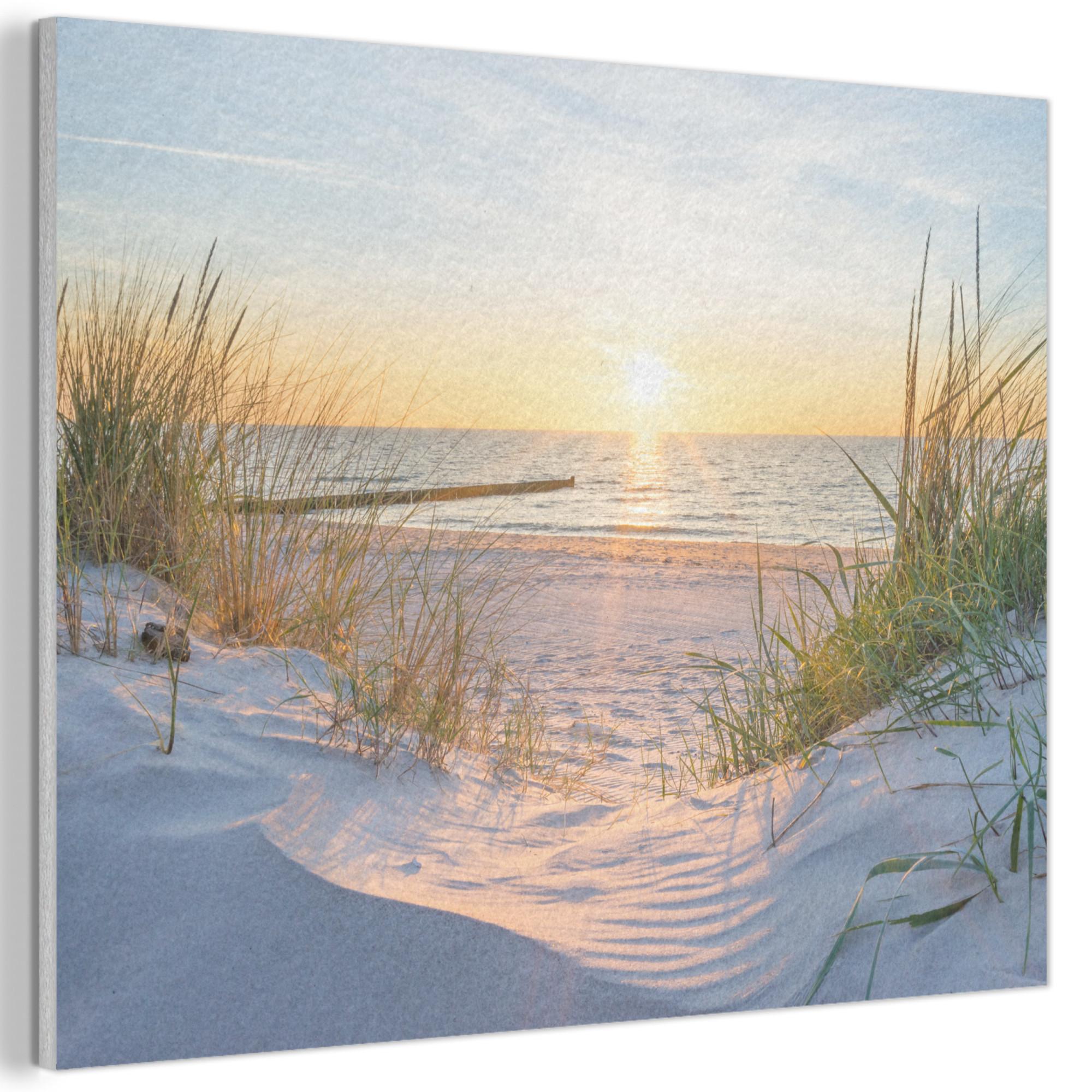 AKUSTIKBILD Strand - Sonne - Düne - Gras - Sand - Horizont Gemälde 80x60 cm - Hellblau, Kunststoff (80/60/0.9cm) - MuchoWow