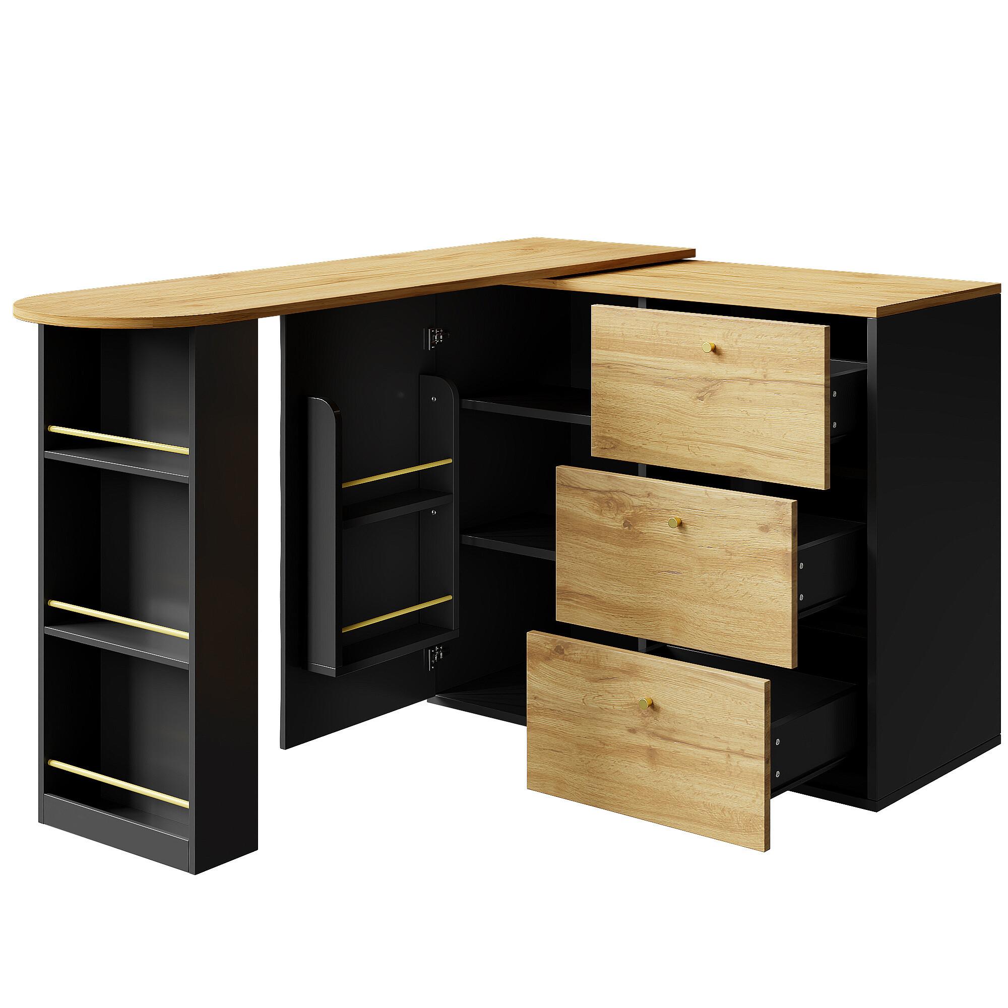 BARTISCH ausziehbarer mit Stauraum Schwarz und Braun - Schwarz/Braun, Holzwerkstoff (204/39/104cm) - Urban Meuble