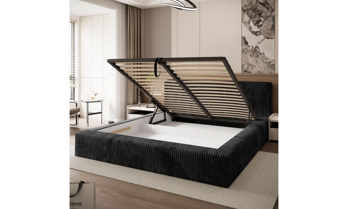 POLSTERBETT TILIA LUX 180x200 cm Tilia 100, 34 Holzlatten, Kopfteil 95 cm - Schwarz, Textil (180/200cm) - Lookway
